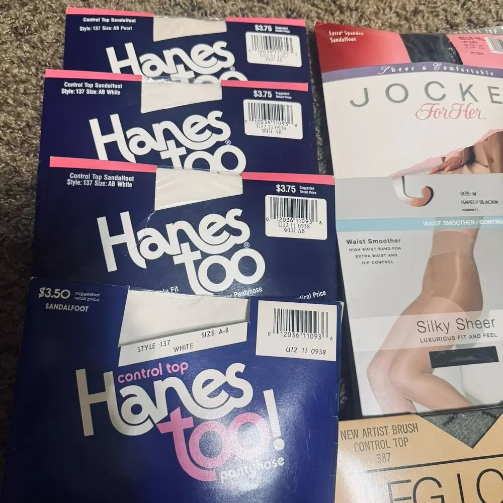 NOS Vintage Hanes Too Pantyhose Lot Sz A/B M White Cream Textured Burlington
